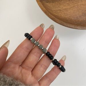 4/$15 Grey Black Clay Beaded Stretchy Bracelet